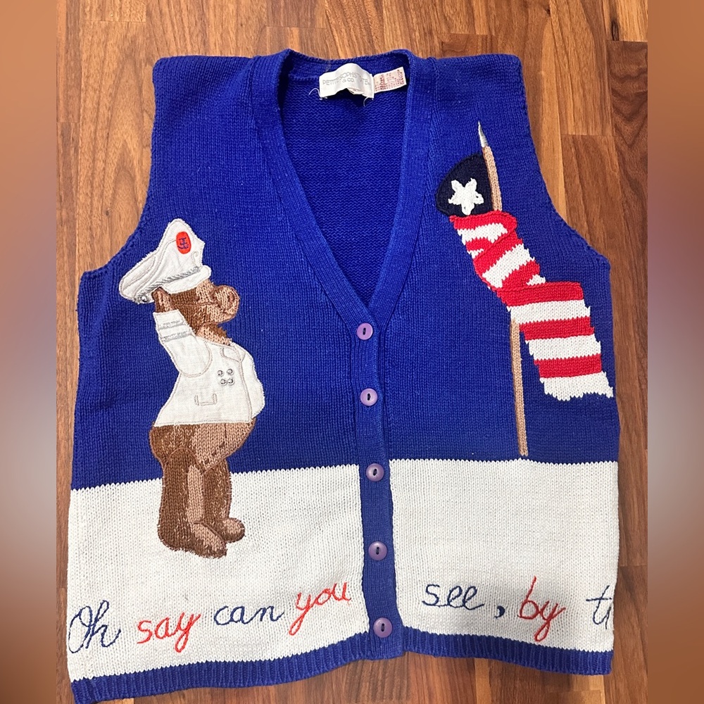 Patriotic Vintage Ugly Sweater Vest Size SP - Picture 2 of 6